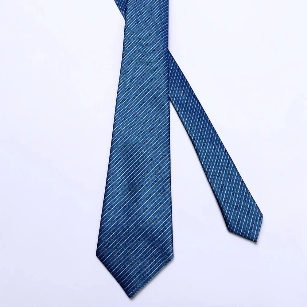 Vintage IBM Taiwan Mens Blue Striped Logo Corporate Necktie Tech Collectible